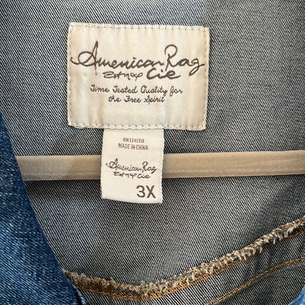 Cute American rag  denim vest Jean jacket size 3X